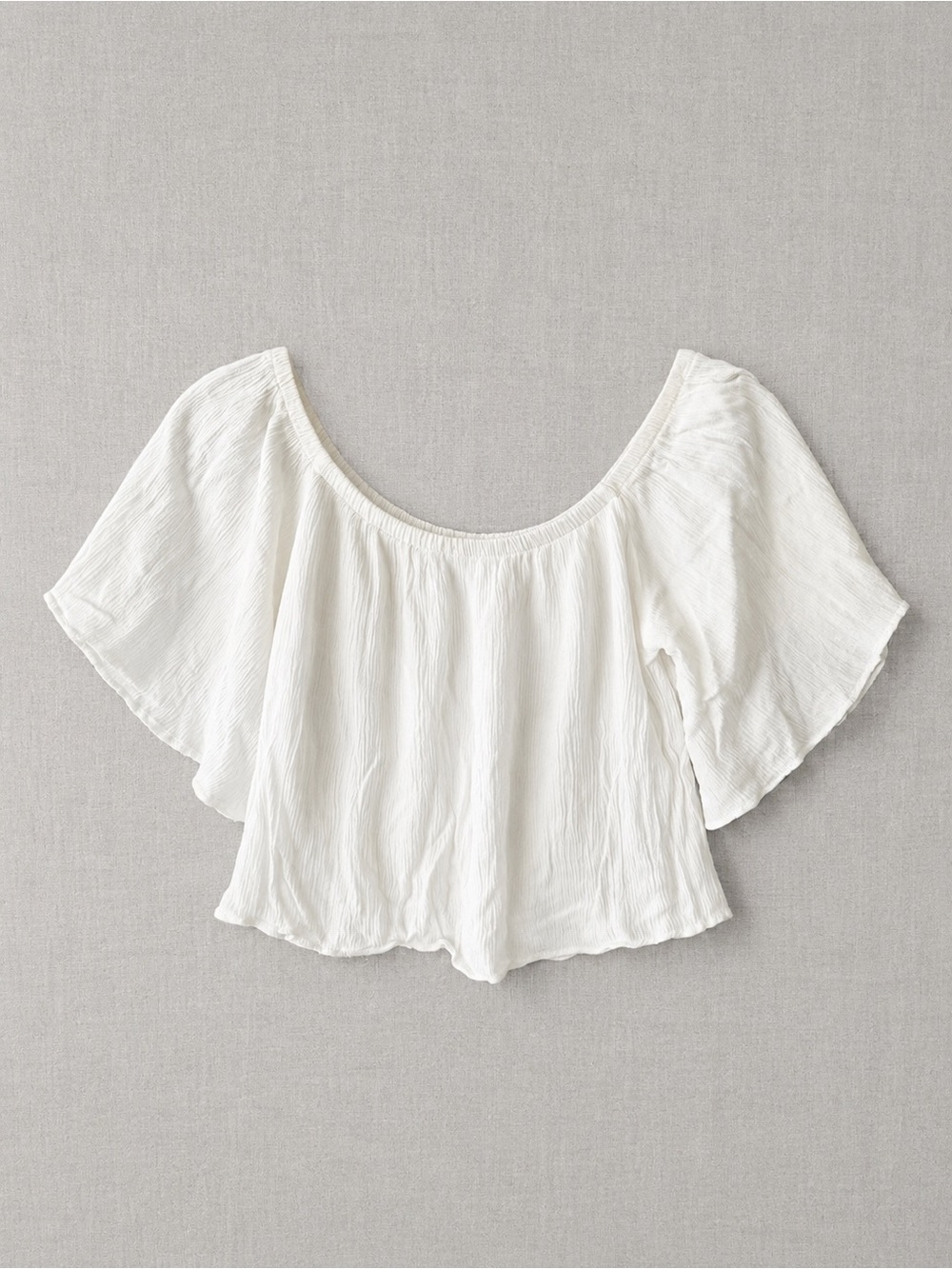Gilbert Off-Shoulder White Crinkle Gauze  with Flutter Sleeves